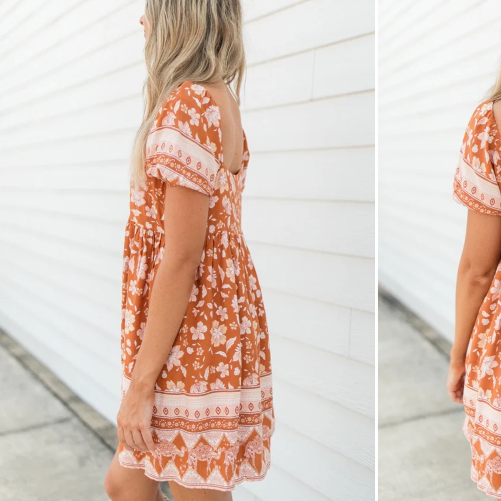 Pink Lily Orange Floral Mini Dress - Picture 3 of 7